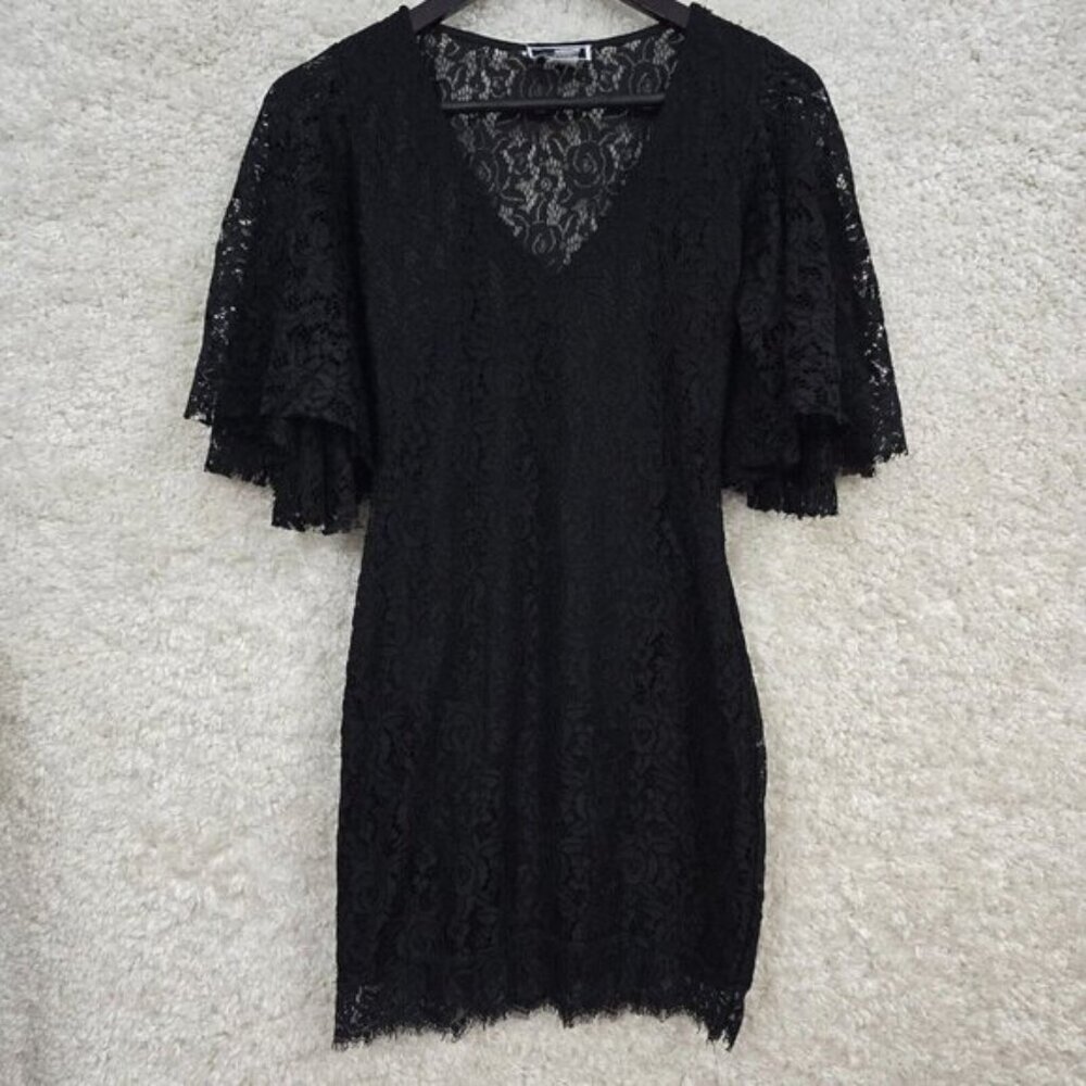 Whimsigoth Lace Mini Dress Black Flare Sleeve Fairycore Goth Womens